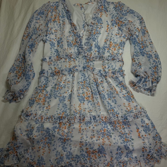 DOKOTOO Mini Dress Floral Deep V-Neck Ruffle Long Sleeve Open Back size XL - Picture 5 of 11